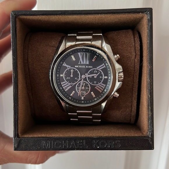 Accessories Michael Kors Silver Black Face Oversized Watch With 